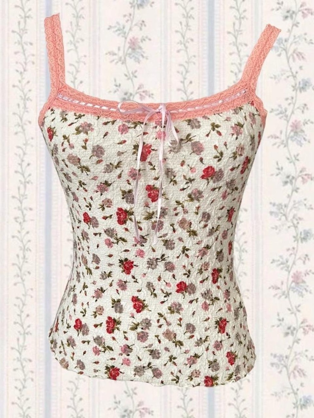 Floral Lace Trim Cami Tank Top